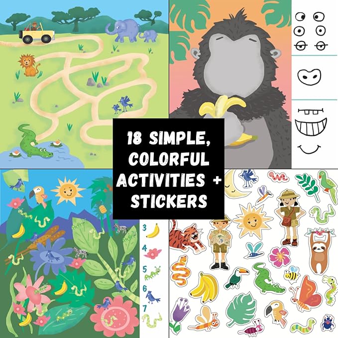 Totebook Kids Travel Educational Activity Book with Washable Markers - Car and Airplane Activities, Learning Toys for Toddlers- Reusable Stickers for Ages 4, 5, 6 (Jungle & Extra Ocean Book)