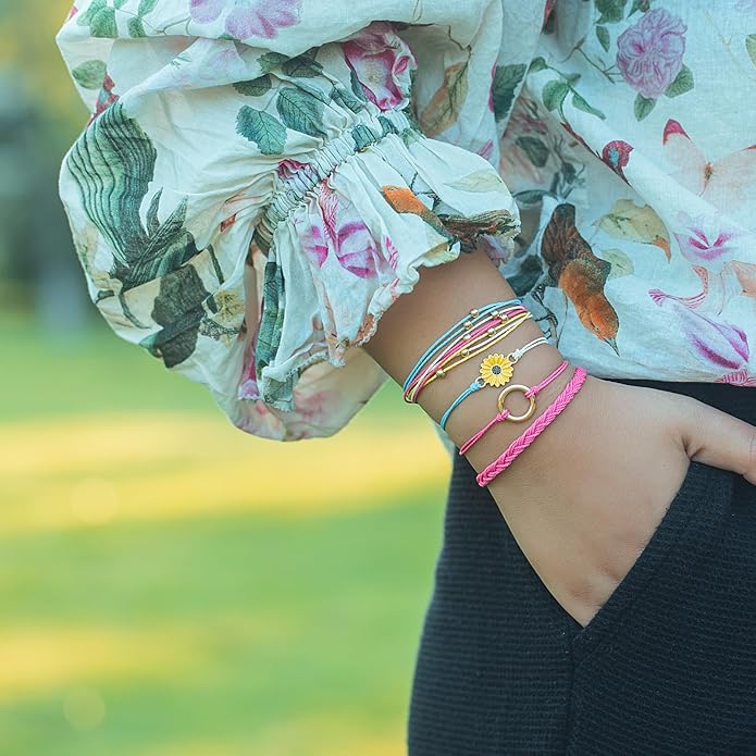 FANCY SHINY Sunflower String Bracelet Boho Braided Rope Wrap Bracelets Cute Summer Beach Surfer Jewelry for Women Christmas Gifts