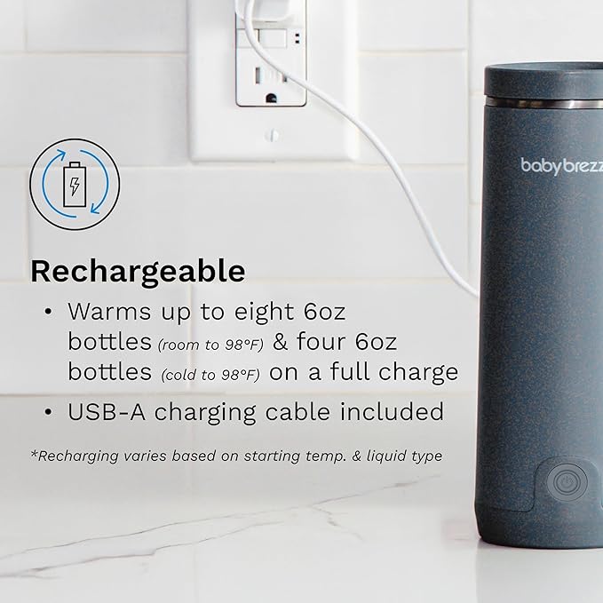 Baby Brezza Portable Warmer – 67% Faster Baby Bottle Warming - Travel Breastmilk and Formula Warmer - Safe, Even Heating - Up to 9oz - No Adapters, Black