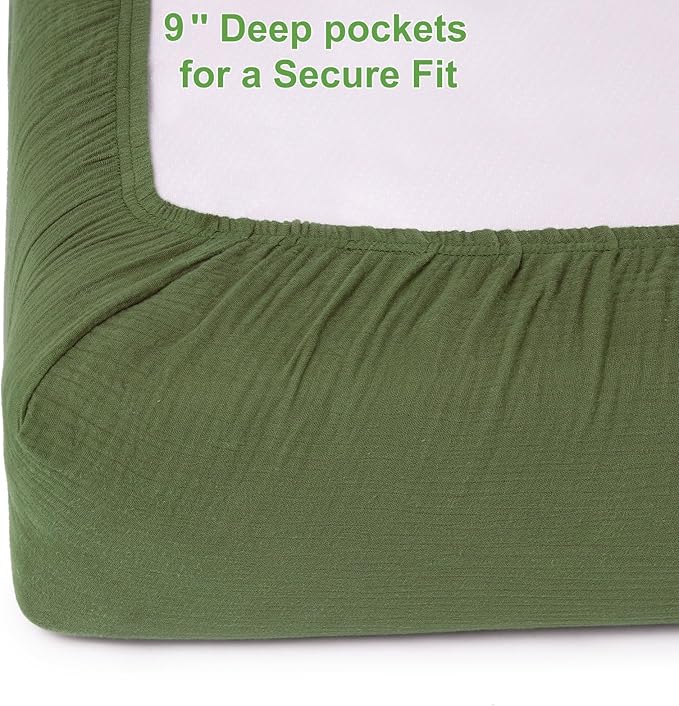 Muslin Fitted Crib Sheets for Girls & Boys-2 Pack 28"x 52" Soft Baby Mattress Sheet-No Slip Boho Neutral Breathable Toddler Cotton Bedding Olive Green & Beige
