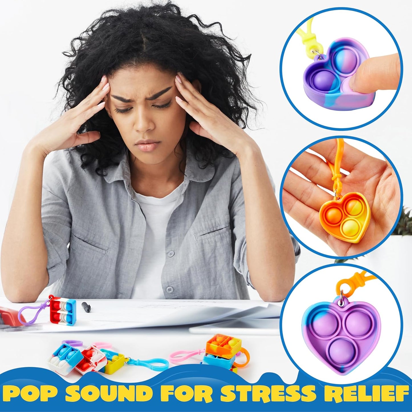 JOYIN Square Pop Fidget Keychain Mini Fidget Toys Bulk 30 Pack Party Favors for Kids 4-8,8-12 Years Kids, Goodie Bag Stuffers Fidgets for Classroom Prizes Sensory Fidget Toy Packs