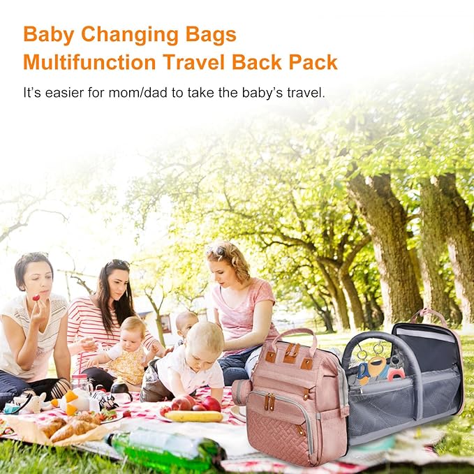 Baby Diaper Bags with Changing Station, Waterproof Diaper Bag Backpack for Moms Dads with USB Charging Port, Baby Shower Gifts, Large Capacity diaper backpack, Pink
