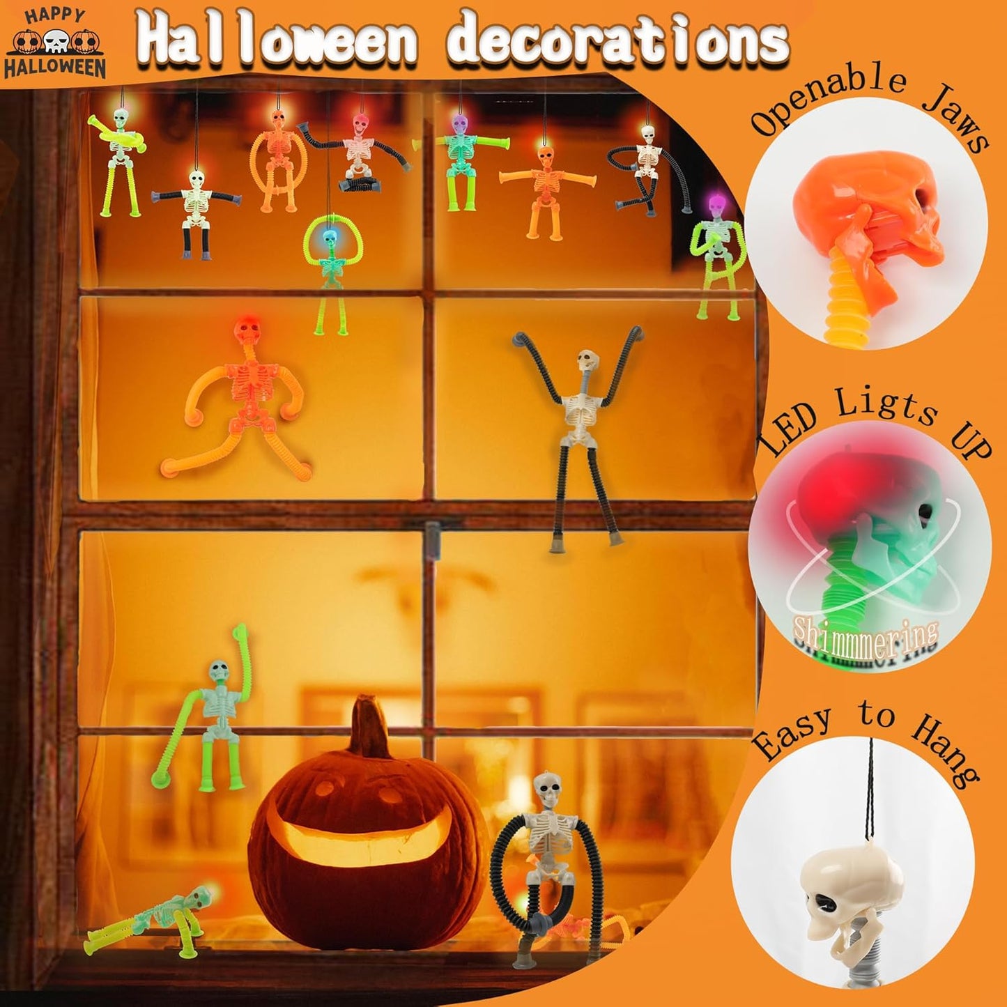 8PCS Telescopic Suction Cup Skeleton Toys, Shape Changing Telescopic Pop Tube Halloween Skeleton Fidget Toys, Skeleton Action Figure for Halloween Party Favors Kids Toddler Gift