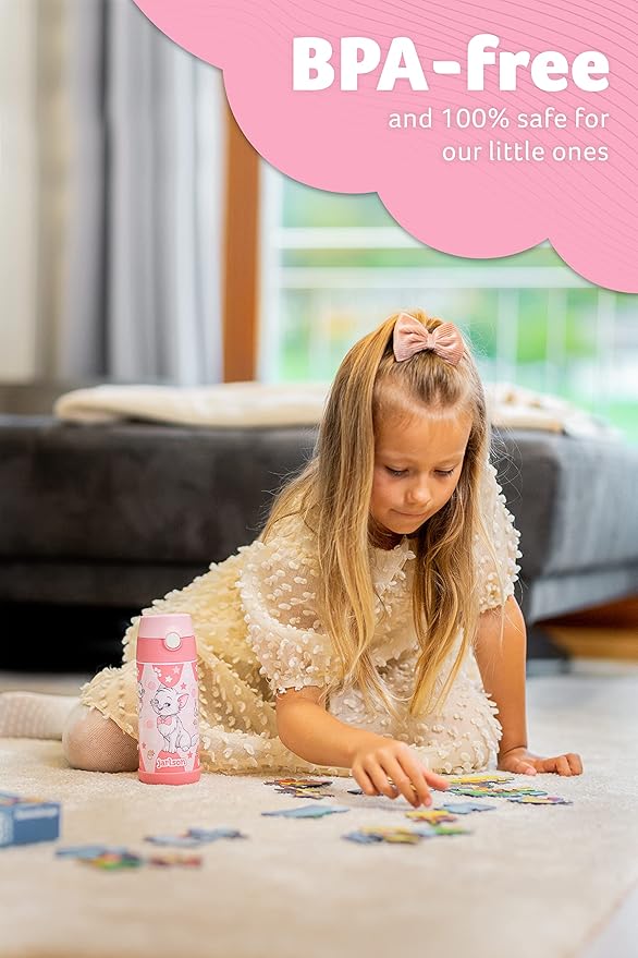 Jarlson® Mali Children's Water Bottle, Thermal Stainless Steel Water Bottle, BPA-Free, Leak-Proof, Children's Bottle with Chug Lid, Bottle for School, Nursery (Cat 'Star', 350 ml)