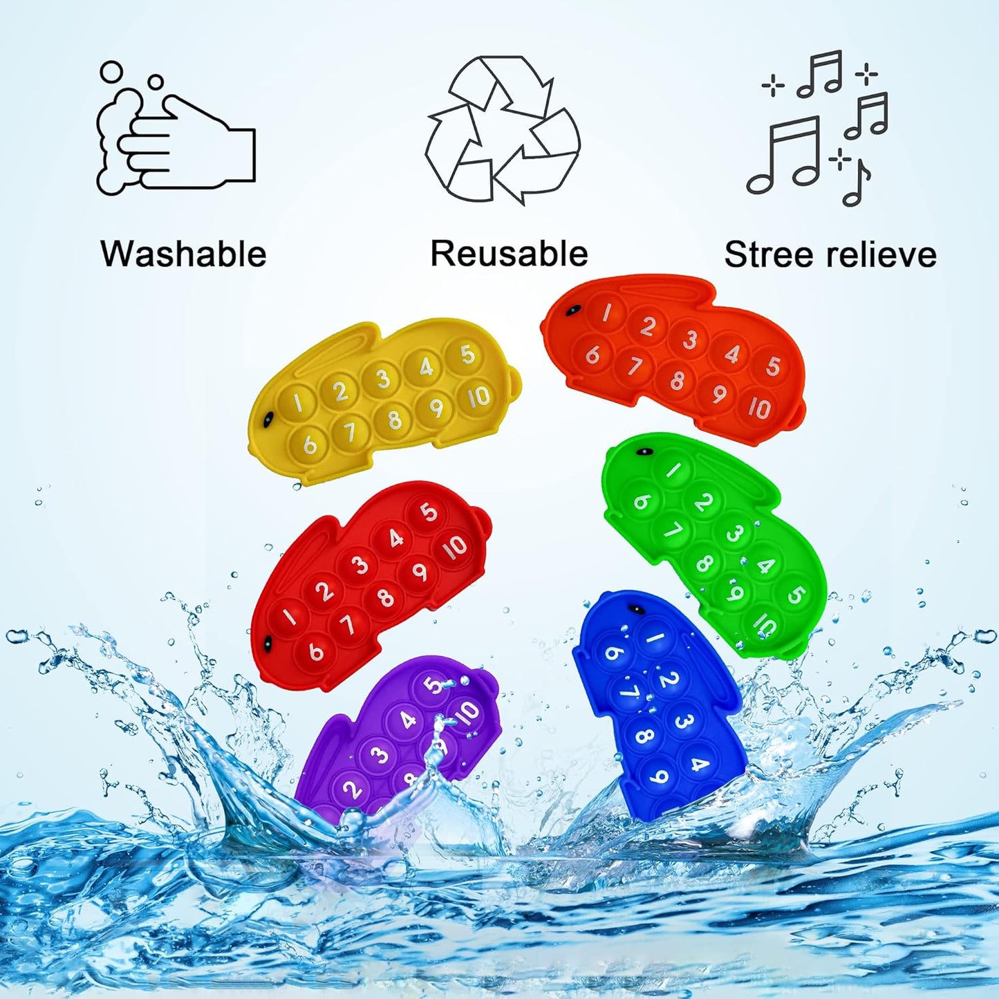 Fun and Stimulating Pop Fidget Toy Set of 6 with Cute Bunny Design and Numbered Ten Frame Pop Bubbles - Relieve Stress and Anxiety with Proweber's Silicone Toy for Kids and Adults - 6 Pack Set