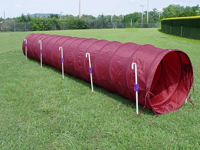14' Dog Agility Tunnel with Stakes, Multiple Colors Available (Burgundy)
