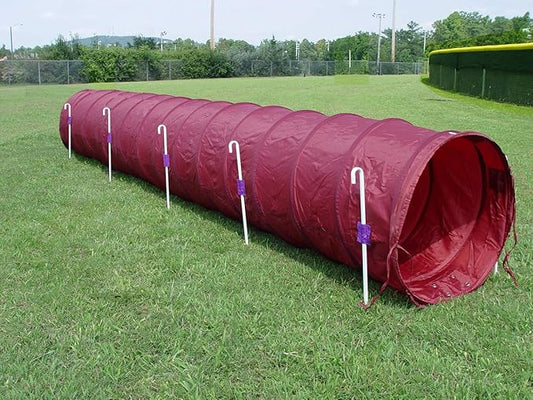 14' Dog Agility Tunnel with Stakes, Multiple Colors Available (Burgundy)