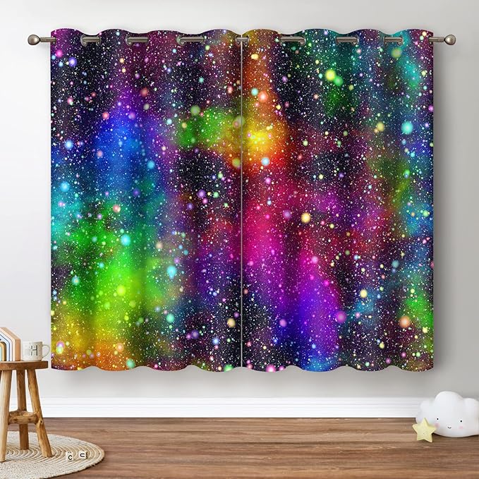 Jekeno Galaxy Blackout Curtains Kids Boys Girls Bedroom Outer Space Universe Nebula Starry Sky Colorful Stars Decor Decoration Grommet Window Drapes 2 Panel Set, 42"x54"
