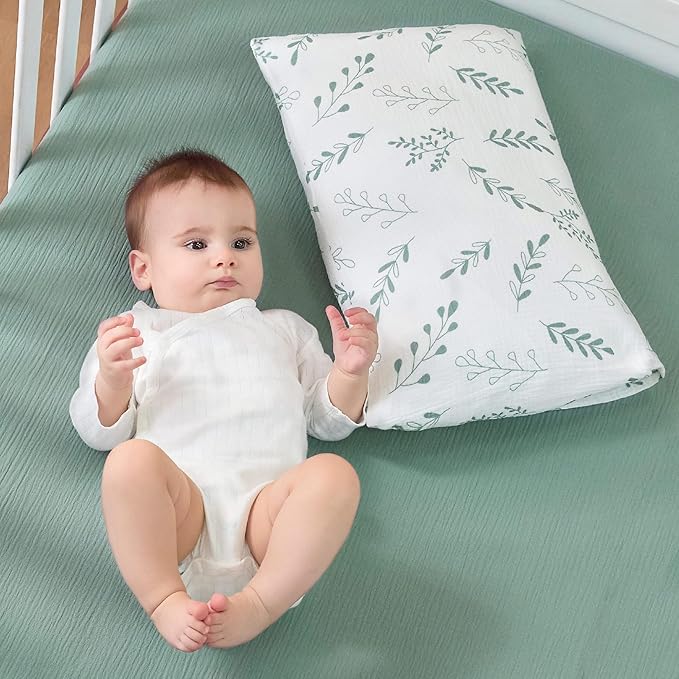 JELLYMONI 4 Pack Muslin Toddler Pillowcase for 13x18 Pillow, 100% Cotton Baby Pillow Case Cover for Bed, Toddler Cot and Travel, Soft & Breathable Baby Kids Envelope Pillowcase, No Pillow