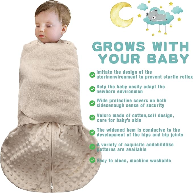 Fleece Newborn Sleep Sack Baby Swaddle,3-Way Adjustable Wearable Blanket,2 Pack Fleece Swaddling Sleeping Bag TOG 2.0， (Brown & Dark Green, 0-3 Months)