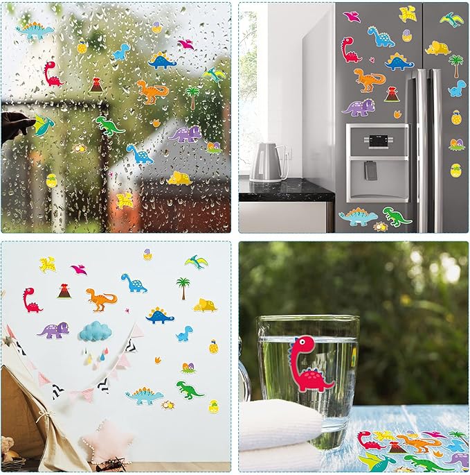 20 PCS Dinosaur Thick Gel Clings Dinosaurs Window Gel Clings Decals Stickers for Kids Toddlers and Adults Home Window Classroom Nursery Summer Dinosaurs Party Supplies Decorations