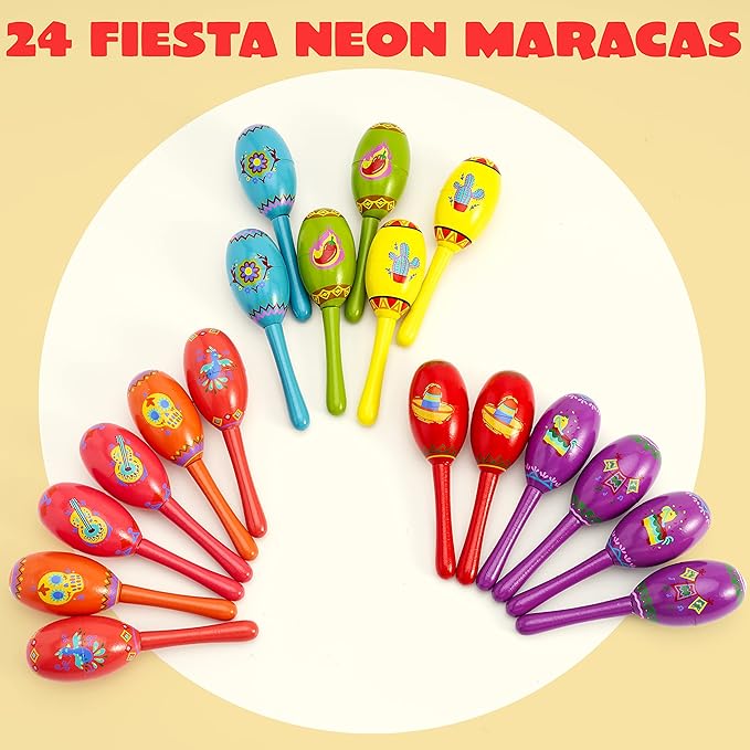 JOYIN 24 Pcs Cinco De Mayo Mini Wooden Maracas Musical Fun Party Favors for Birthday Party Favors, Mexican Fiesta Decorations, Luau Photo Props, Carnivals Event, Taco Tuesday