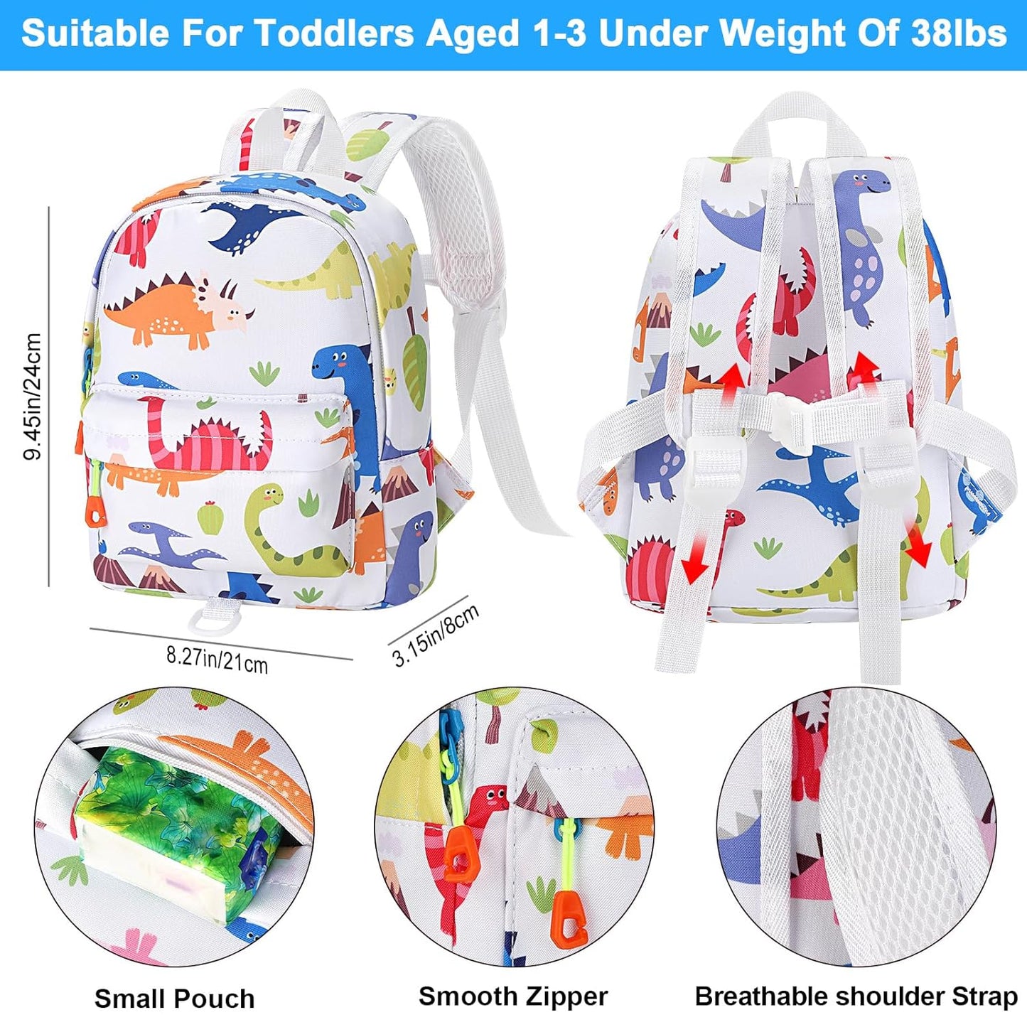 Accmor Toddler Backpack Leash, Cute Baby Backpacks with Anti Lost Wrist Link, Mini Kids Backpack Harness Leash for Outdoor Travel, Adorable Dinosaur Child Backpack Tether Rope for Boys 1-3