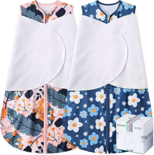 Newborn Sleep Sack Baby Swaddle,3-Way Adjustable Wearable Blanket,100% Rayon Cotton Swaddling Sleeping Bag，TOG 0.5 (Gerbera & Tulips, 3-6 Months)