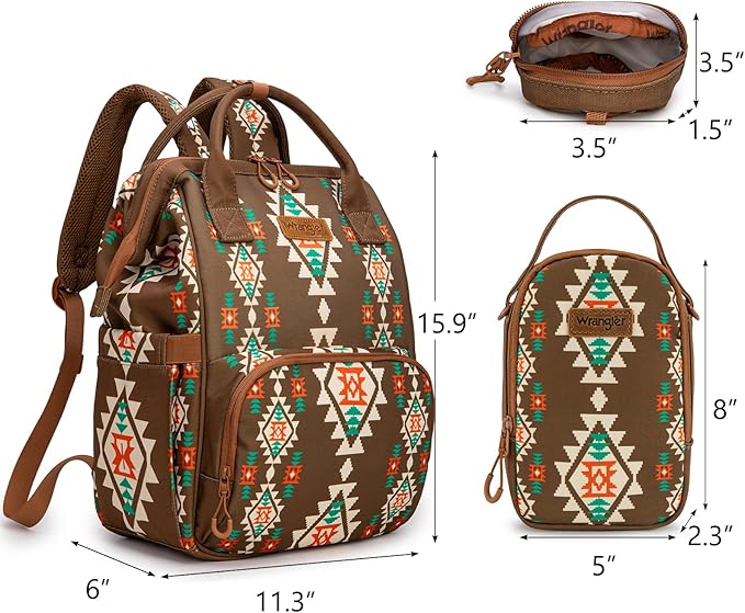 Montana West Wrangler Callie Diaper Bag Backpack with Pacifier Case, Crossbody Bottle Bag and Stroller Straps Western Pattern Multifunction Baby Travel Bag Set WG2215-9110CF