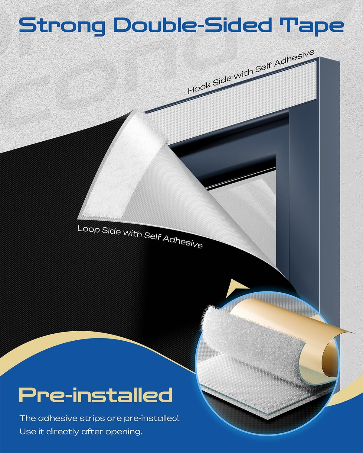 45" W x 60" L 100% Portable Blackout Curtains, Total Darkness No-Drill Black Out Window Cover,Temporary Blackout Shades with Hook & Loop Tape, for Bedroom, Nursery, Dorm, Travel (Black)