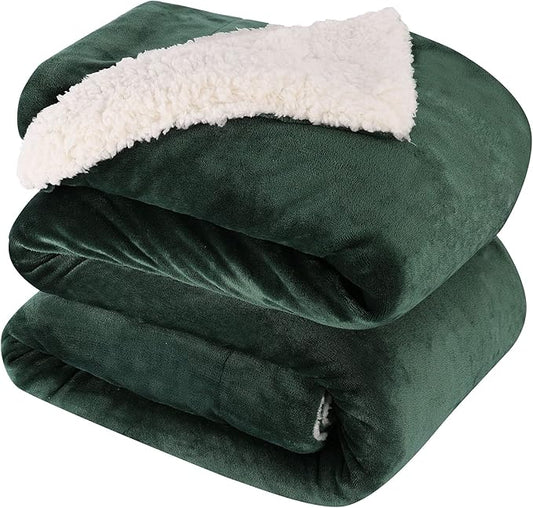 NANPIPER King Size Sherpa Blanket, Soft Fleece Throw for Bed, Reversible Thick Fuzzy Blanket for Winter (Olive Green, 90x108 inches)
