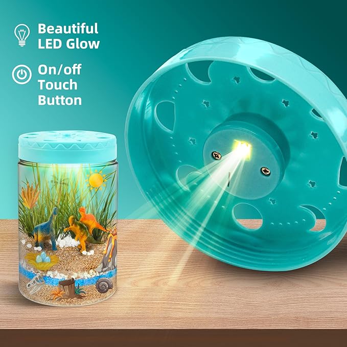 Light Up Dinosaur Terrarium Kit for Kids, Educational Science Kits STEM Projects,DIY Gardening Kit Arts Crafts Activity Creative Dinosaur Toys,Christmas Birthday Gifts for Boys Girls Ages 4 5 6 7 8-12