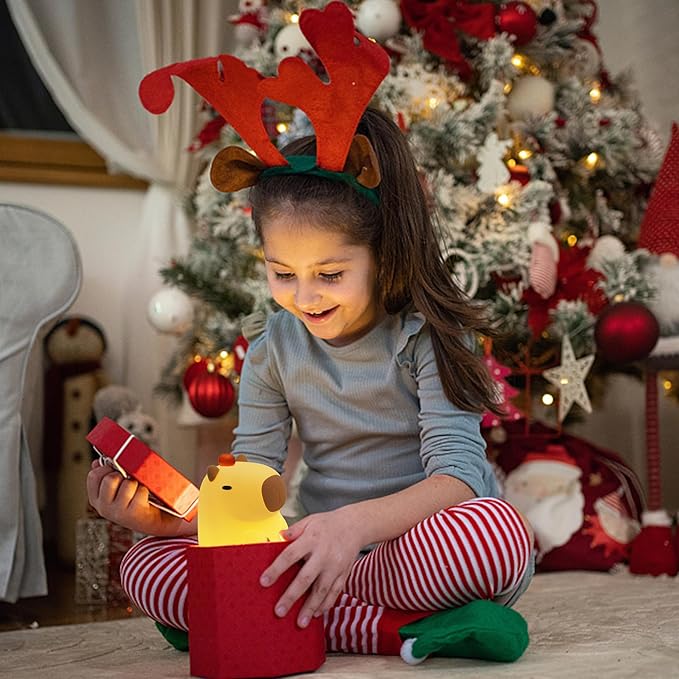 Ammonite Capybara Night Light, Cute Orange Capy Lamp for Kids, Soft Silicone Kids Nursery Nightlight LED Touch Light, Bedroom Decor as Xmas Birthday Gifts