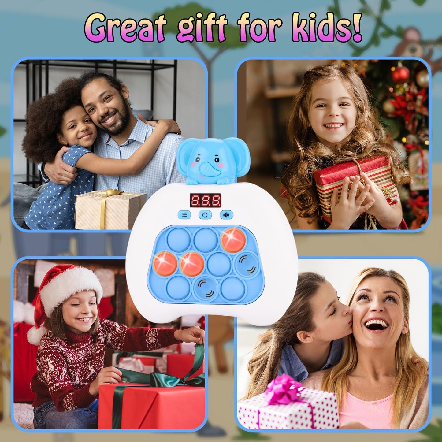 Quick Push Console Game, Pop Game Light up Fidget Toy, Handheld Puzzle Game Fast Push Bubble Game with Game Clearance Screen for Kids Teens Adults (Elephant)