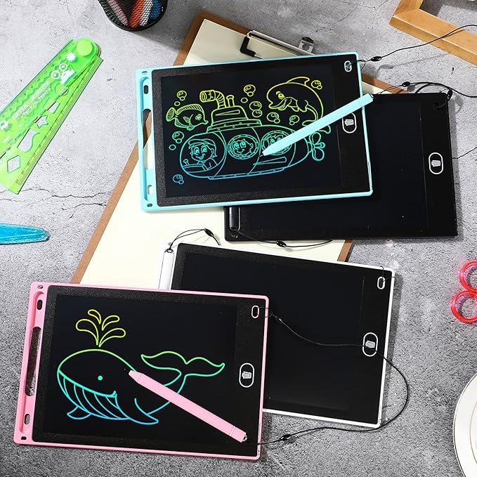 Tinlade 12 Pack LCD Writing Drawing Tablets 8.5 Inch Bulk Colorful Doodle Board Erasable Electronic Painting Drawing Pads Learning Toy Gifts for Kids Boys Girls(Pink, Light Blue, White, Black)