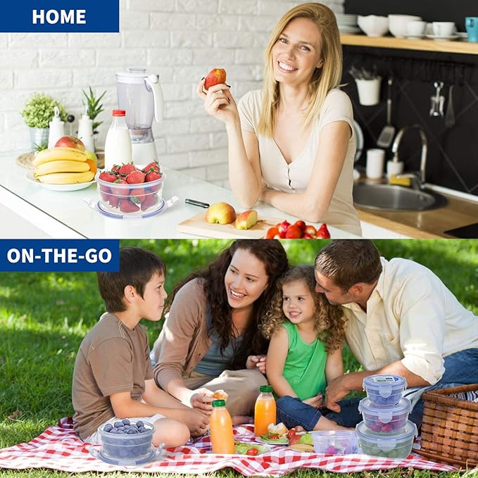 KIGI 6 PACK 10oz Plastic Round Bowls with Lid Airtight Food Storage Container Set Small Meal Prep Containers Bento Box