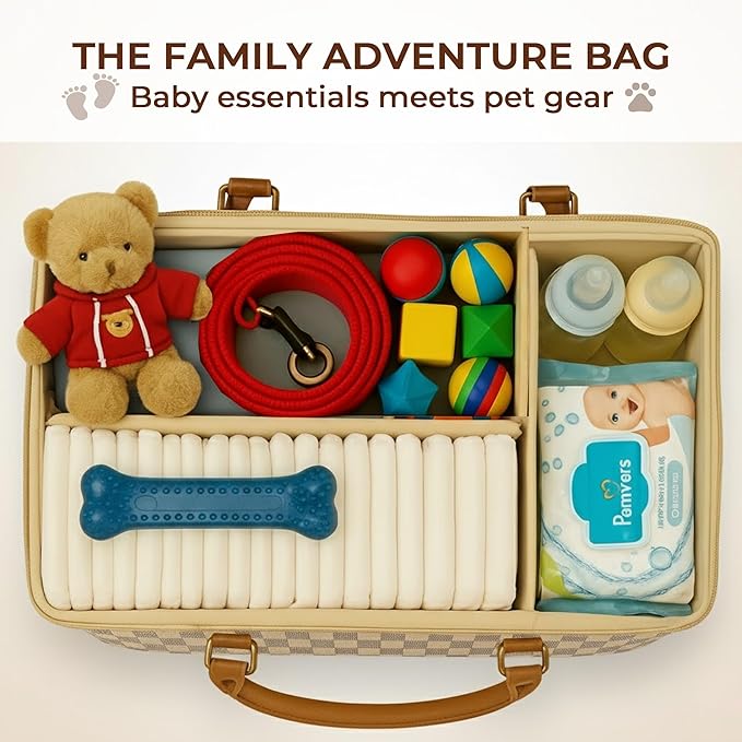 DOKUS & CO Luxe Diaper Tote, Extra-Large Collapsible Baby Caddy for Home, Travel & Car, Giftable Hospital-Ready Diaper Bag