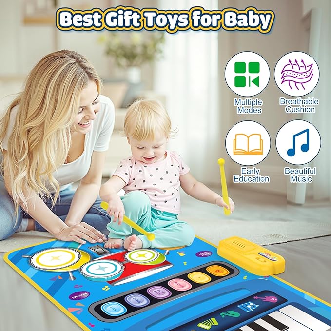 Baby Toys for 1 Year Old Boy Girl, 2 in 1 Musical Piano & Drum Mat for Toddlers 1-3, Early Education Baby Piano Mat Learning Floor Toy 12-18 Months, Christmas Birthday Gift for 1 2 3 Year Old Girl Boy