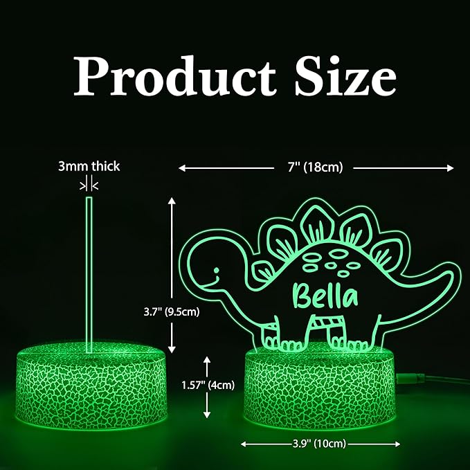 Personalized Baby Gifts Dinosaur Night Light for Boys Girls, Custom Name LED Lamp, Remote Control, Adapter, 16 Colors USB Charging, Baby Shower Christmas Gifts, Children's Room Nursery Decor