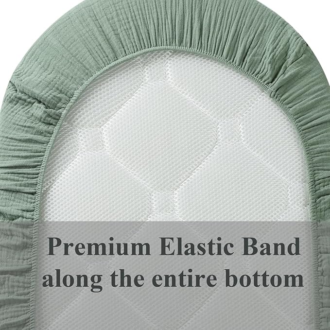 Muslin Bassinet Sheet Compatible with Moses Basket, Silver Cross Stroller Bassinet, 2 Pack Cotton Stylish Boho Fitted Bassinet Sheets Super Soft for Baby Roman Green & Botanical Leaf