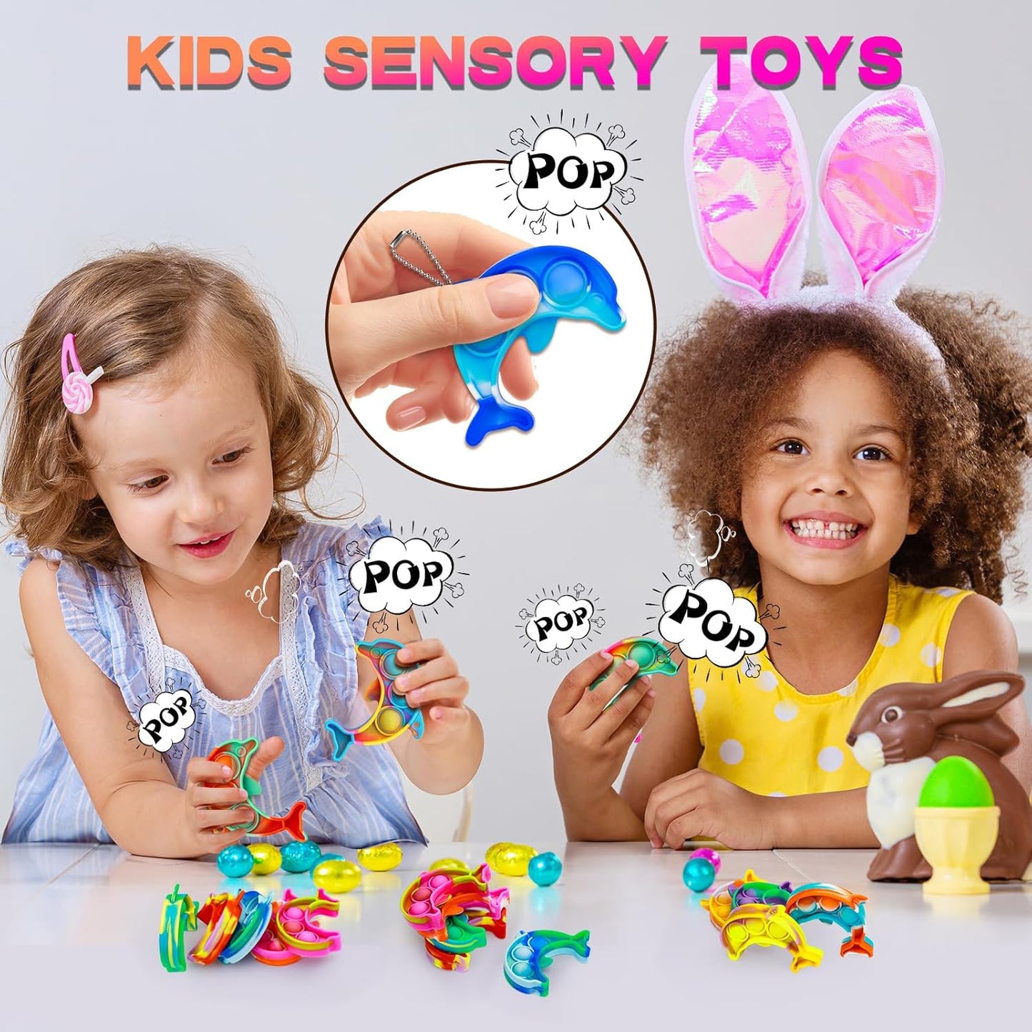 Pop Fidget Toys Bulk Its Birthday Party Favors for Kids 20PCS Cute Dolphin Mini Pop Keychain It Fidget Toy Packs Fidgets for Classroom Prizes for Kids Christmas Stocking Stuffers for Kids Sensory Toys