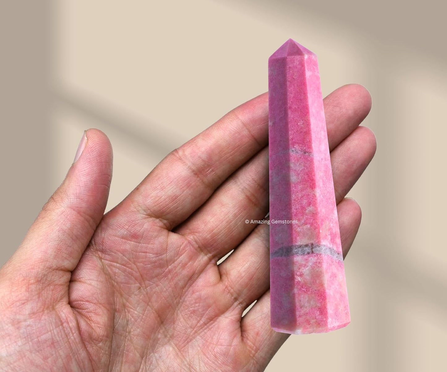Amazing Gemstone Thulite Crystal Towers - Natural Healing Crystal Point Obelisk for Reiki Healing and Crystal Grid (3 Inch)