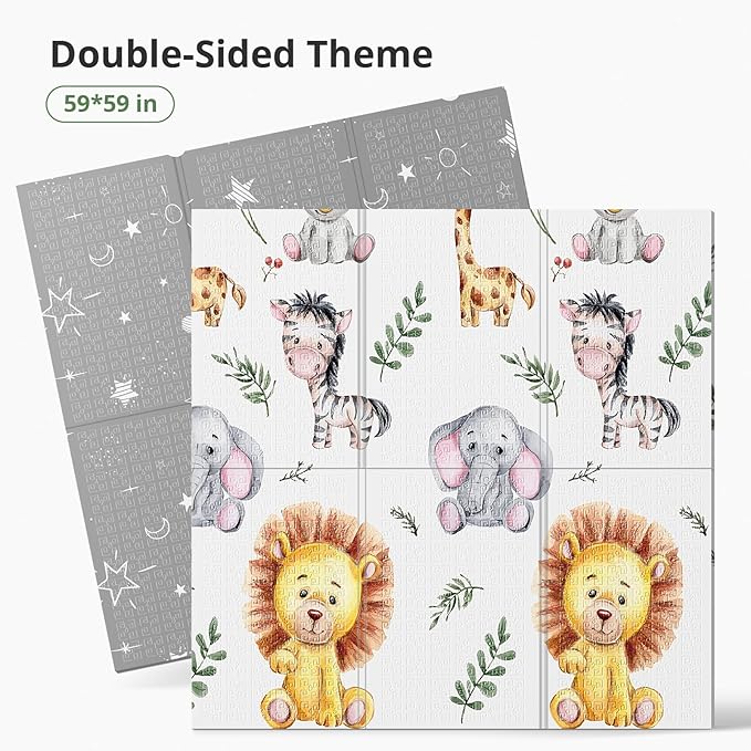 Baby Play Mat, 59 x 59 PlayMat Perfect for Use Baby Playpen, Foldable Soft Foam Babies Play Mat for Floor, Babies Activity Tummy Time Playmat, Kids Non Toxic Thick Mat for Babies, Toddlers, Infants