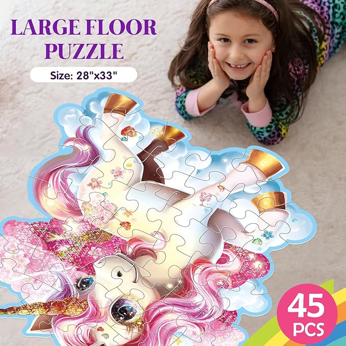 Jumbo Floor Puzzle for Kids,48 Piece Unicorn Large Jigsaw Puzzles,Puzzle for Toddler Ages 3-5,Fun Educational Preschool Learning Toy Gift for Boys & Girls Ages 4-8 (Shimmery Unicorn)
