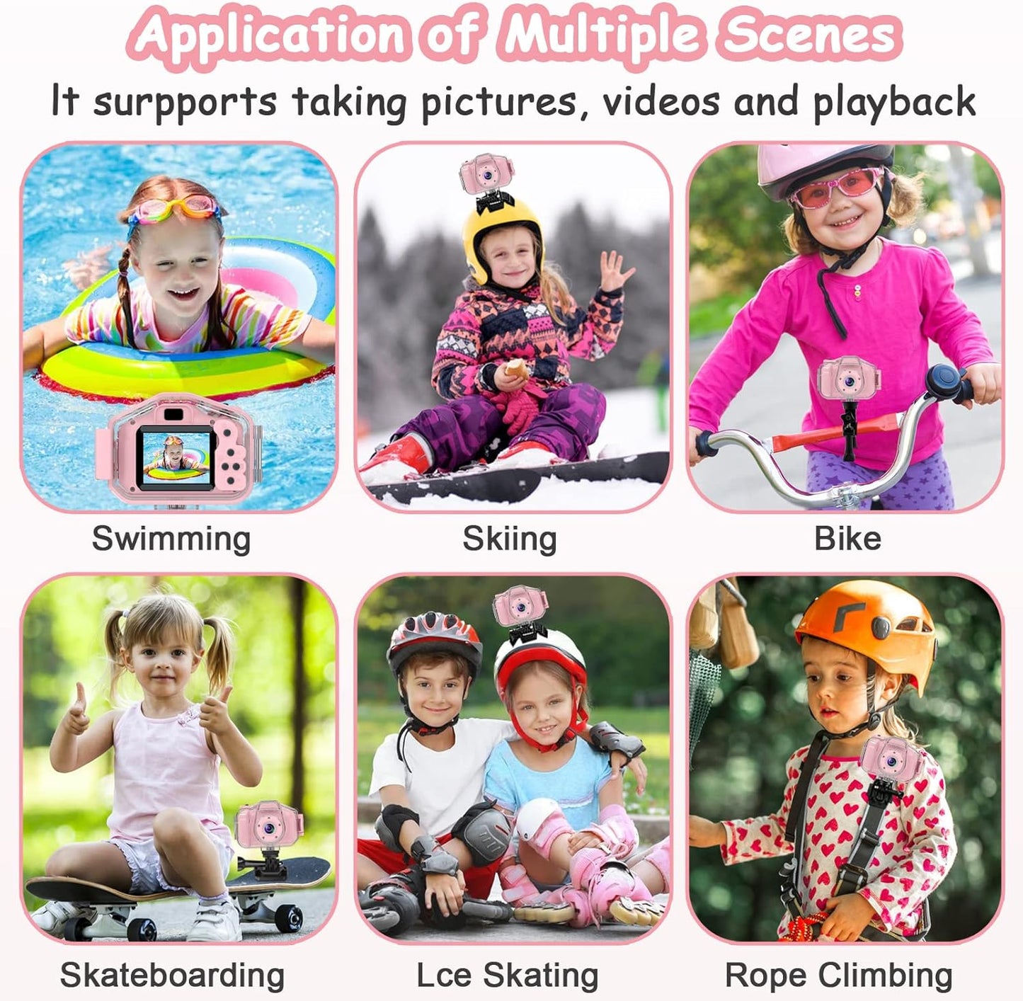 Agoigo Kids Waterproof Camera - Children Underwater HD Video Digital Camcorder, Portable Travel Toy for Toddler - Ideal Christmas Birthday Gifts for Boys Girls Age 3-12 with 32GB Card (Pink)