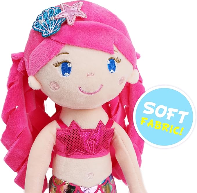 June Garden 15.5" Sparkly Mermaid Larissa - Soft Mermaid Plush Stuffed Doll Gift for Toddler Girls