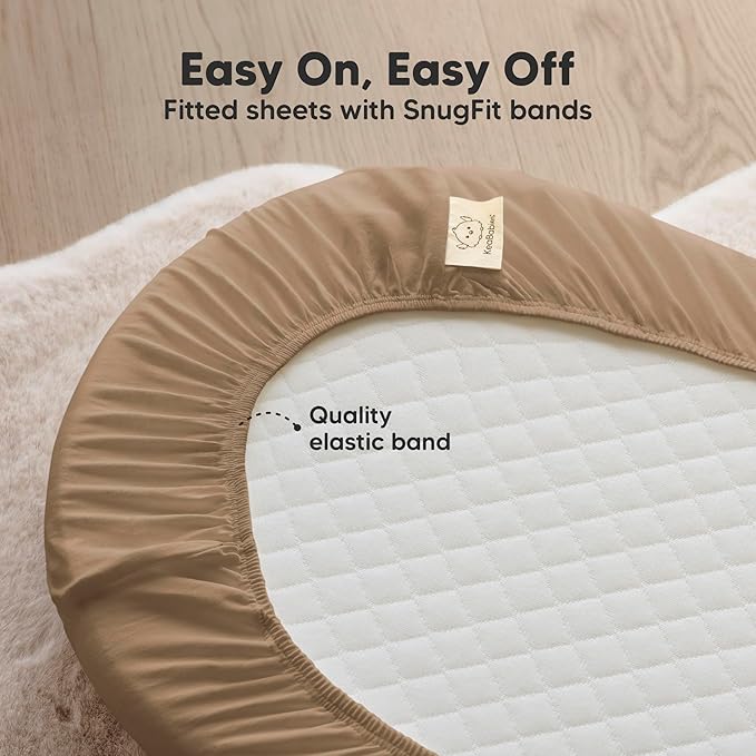 2-Pack Organic Bassinet Sheets for Girls, Boys - 100% Cotton Bassinet Mattress Sheets Compatible with Halo Bassinest Swivel Sleeper, Graco, Baby Delight, Chicco, Unisex Fitted Bassinet Sheets (Pecan)