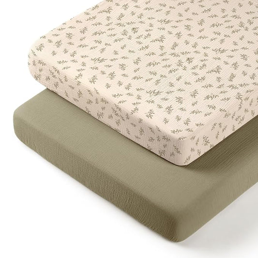 lulumoon Pack N Play Sheets Muslin: Cotton Fitted Sheets for Pack and Play Mattress - Soft Playard Sheets for Boys and Girls