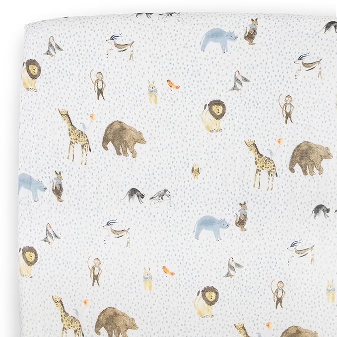 Little Unicorn Premium Crib Sheet | Breathable & Super-Soft Muslin Fabric (Party Animals)