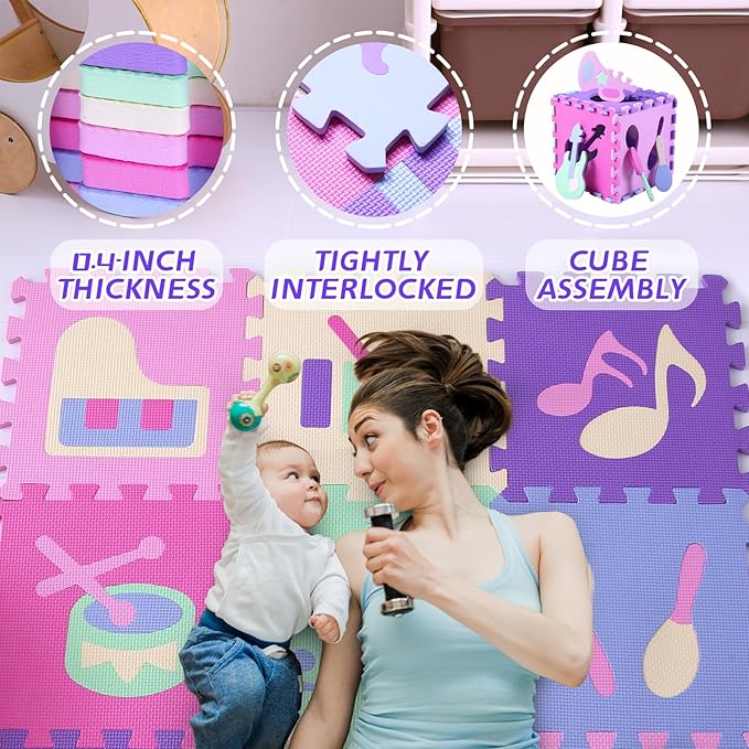 Coolcandy Baby Play Mat Without Fence, 9Pcs Interlocking Puzzle Floor Mat, 0.4" Thick Non-Toxic EVA Foam Play Mat, for Infants & Toddlers 3-36 Months, Soft Puzzle Tiles for Play Areas