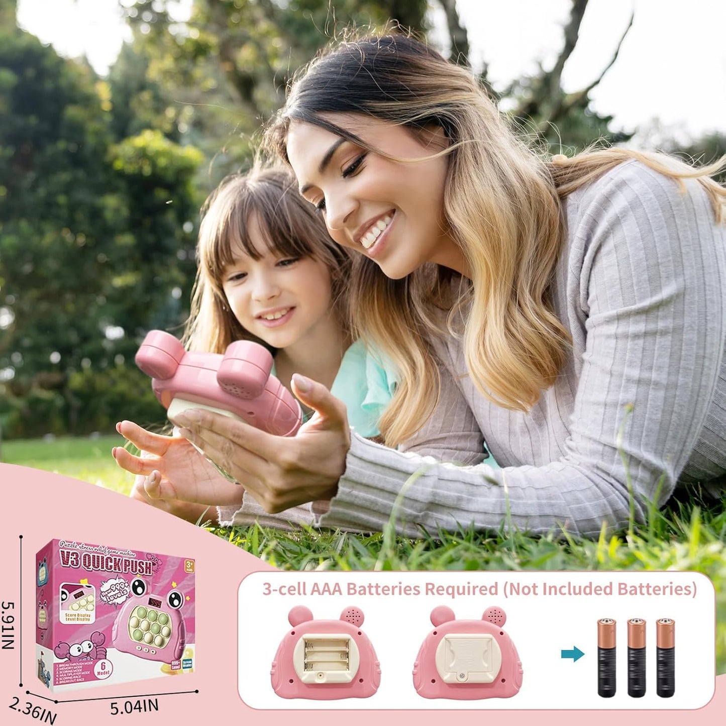 Pop Quick Push Game Light Up Fidget Toys Handheld Puzzle Press Popping Game Console for Kids Ages 3+ Adult Pink Frog