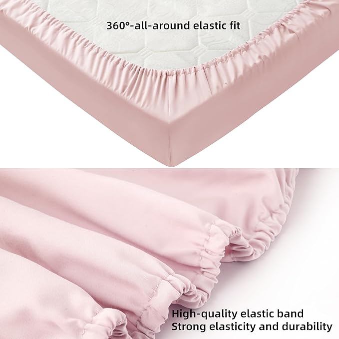 HBHLFZ Crib Sheets for Boys, Girls, 28x52 Inch Fitted Crib Sheet - 8 Inch Deep Pocketed Fixed Sheet - Soft and Comfortable Microfibre - Fits Standard cot and Toddler mattresses, Light Pink