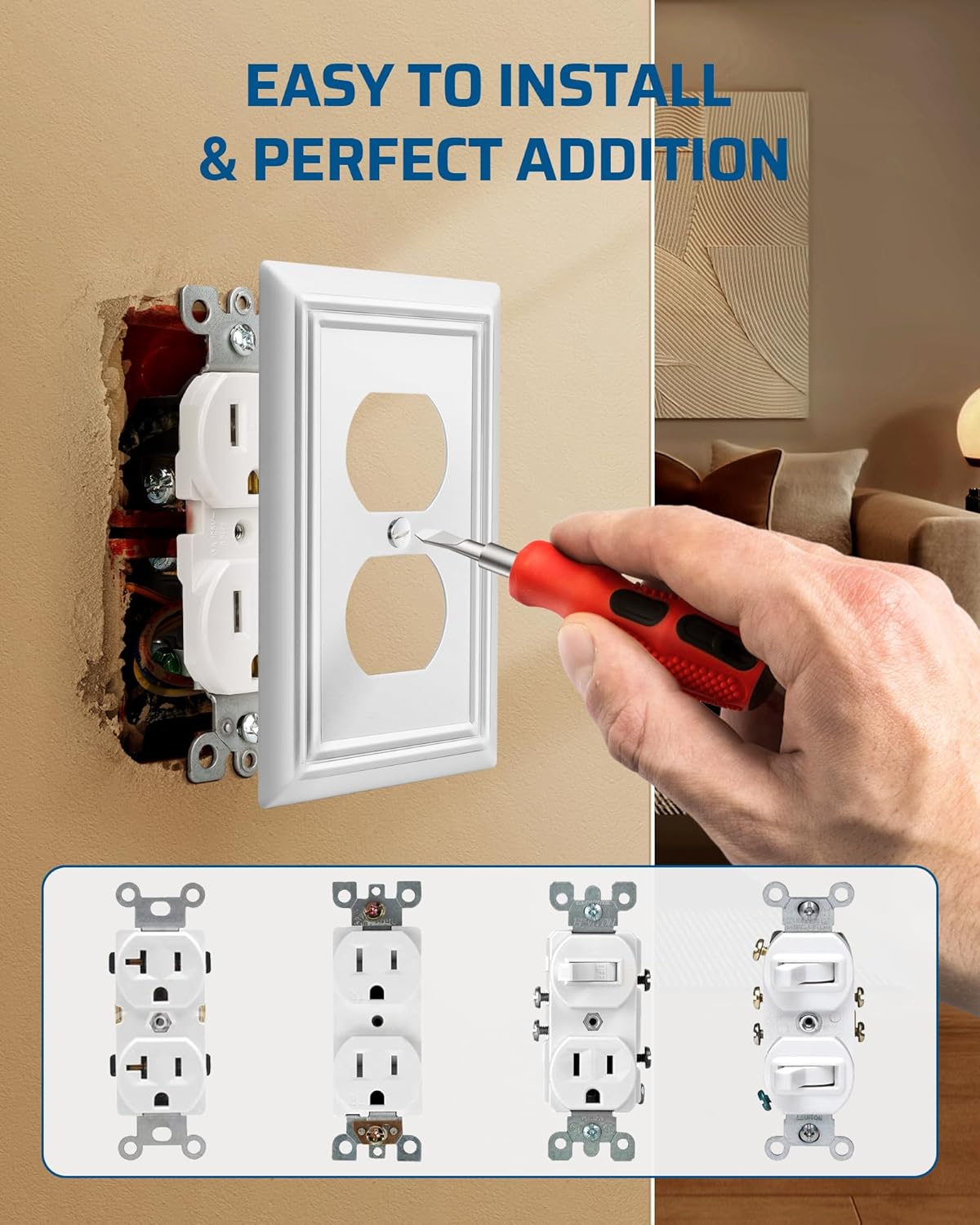 DEWENWILS Duplex Outlet Covers, White Outlet Wall Plates, 4.92" x 3.14" Light Switch Cover Plates, Metal Electrical Outlet Cover Plates, 2 Pack