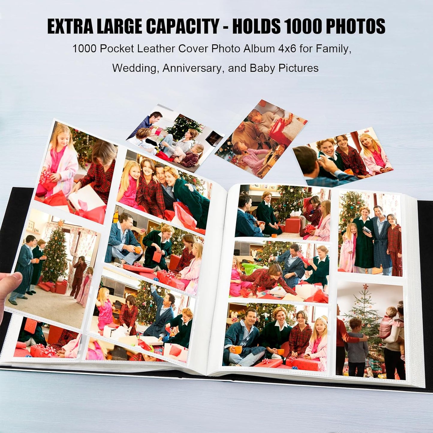 Aevdor 1000 Pockets Photo Album 4x6, Extra Large Capacity Leather Cover Wedding Family Picture Book Holds 1000 Horizontal and Vertical Picture, Acid-free Pages 4x6 Photo Album with Front Window, White