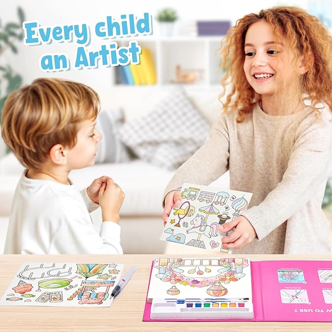 JoyCat Paint with Water Coloring Books for Toddlers, Watercolor Painting Sets for Kids Ages 3-5 4-8, Arts and Crafts Drawing Activities Toy Birthday Gift for Boys Girls (Funfair)