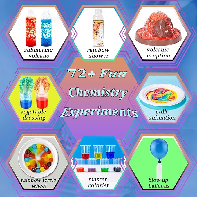 Science Kits for Kids 72+ Science Lab Experiments Erupting Volcano,Rainbow Rain,Artificial Snow Magic Chemistry Toy DIY Science Educational Learning Kit for Boys Girls