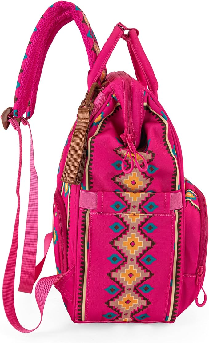 Wrangler Aztec Backpack Organized Daypack Travel Baby Bag with Stroller Strap and Side Bottle Pockets WG2204-9110HPK