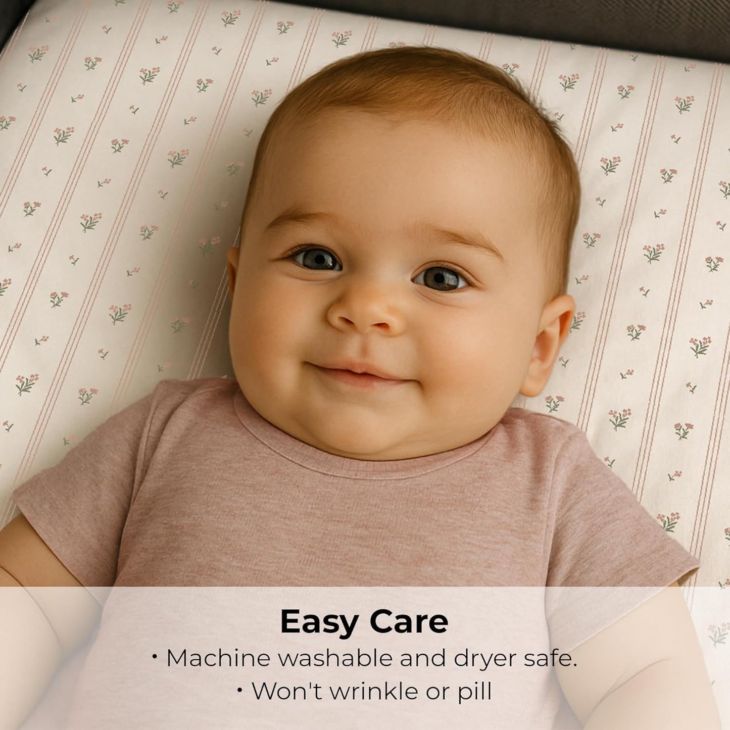 Ely's & Co. Pack and Play Sheets, for Mini/Portable Crib, 2 Pack Fitted Playpen Play Yard Sheet Set Compatible with Graco Pack n Play, for Baby Girls, 100% Cotton, 38”x24”x5” Pink Linear Floral