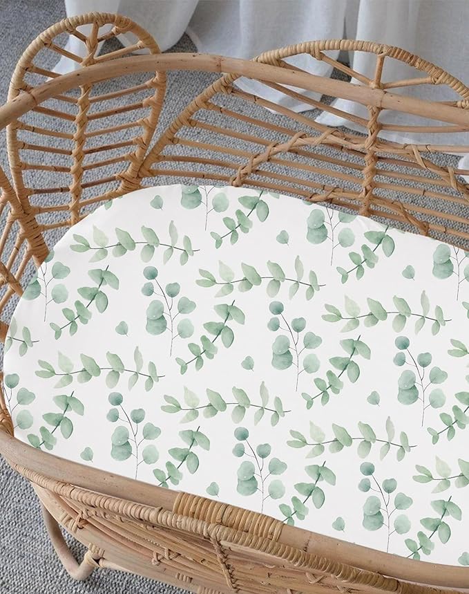 Bassinet Sheets for Baby Girls Boys 2 Pack, Fitted Baby Mattress Sheet for Rectangle, Oval, Hourglass Bassinet Mattress, Breathable Cozy & Universal Fit (Bunny Meadow)