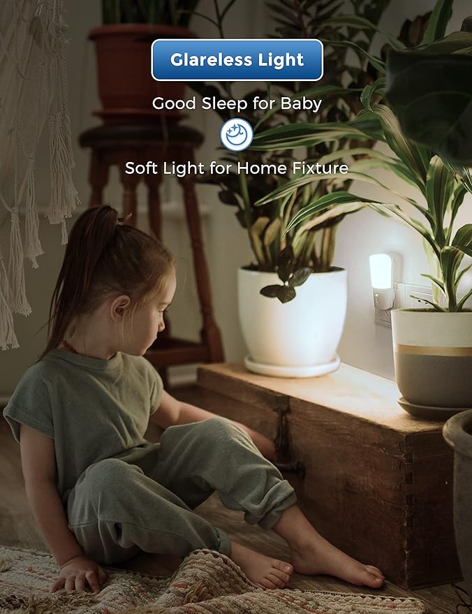 L LOHAS LED Dimmable Night Light[2 Pack], Plug in Night Lights with Dusk to Dawn Sensor, Daylight 5000k from 5-80 LM Brightness Adjustable, Bright Mini Wall Nightlight for Kids Room, Stairway